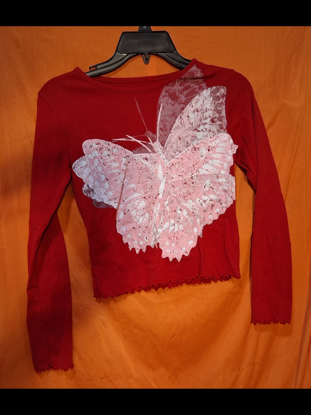 art class Red Long Sleeve Tee with Pink Butterfly